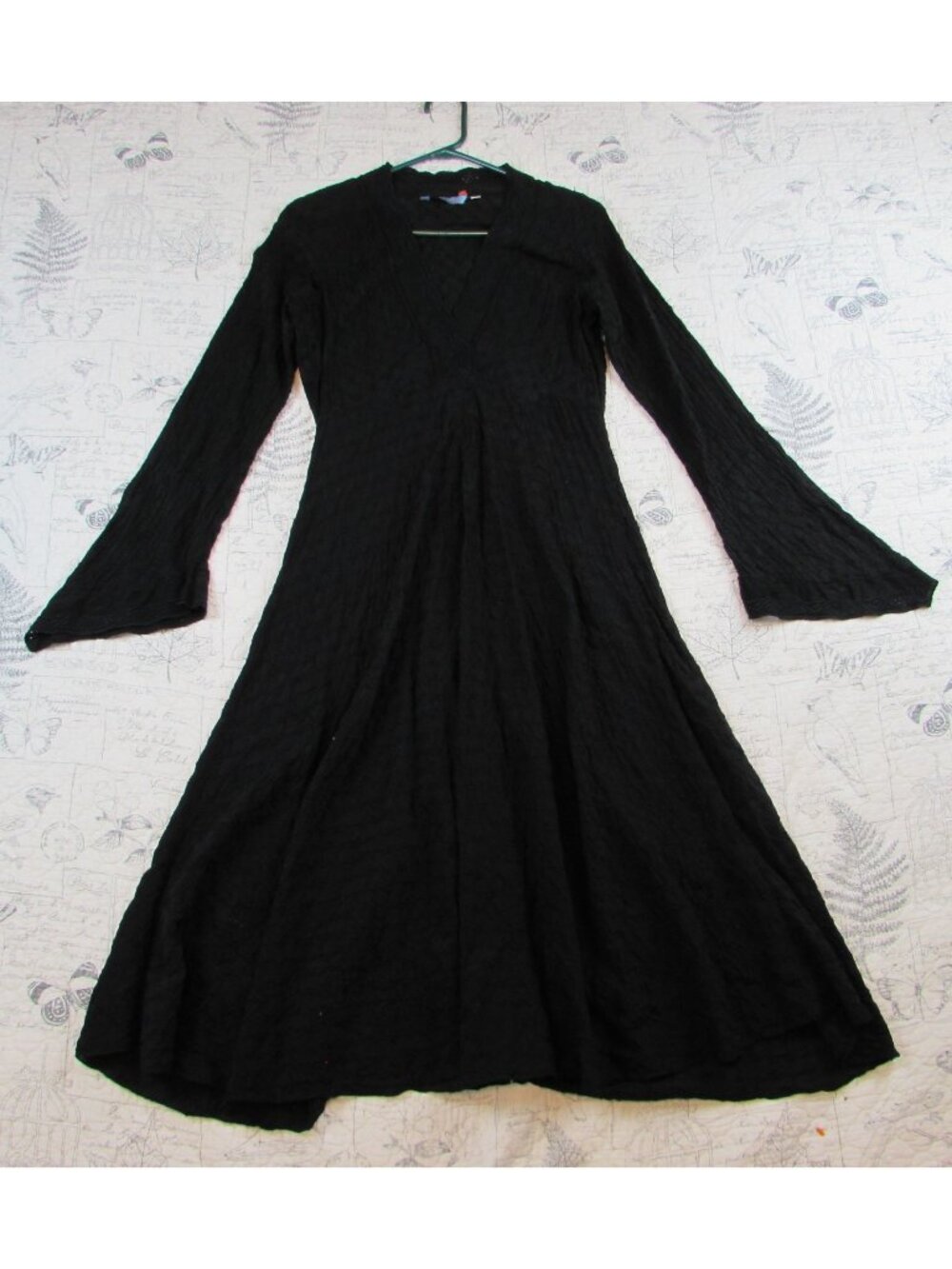 Johnny Was Black all over embroidered light weight long sleeve midi dress S